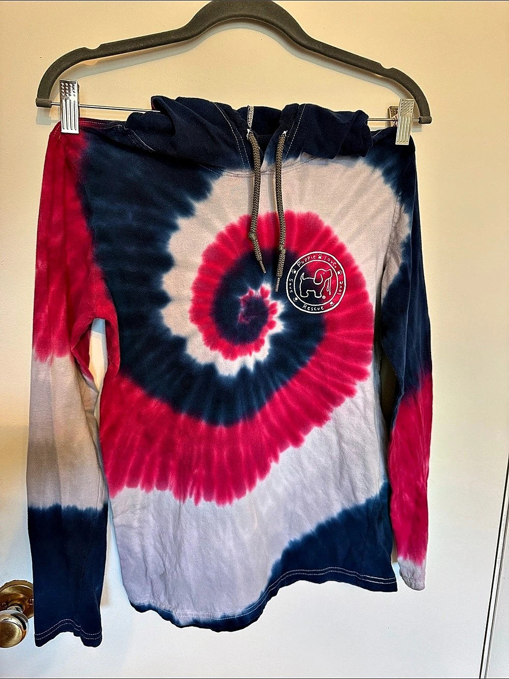Puppie Love Tie Dye Pup Pullover Hoodie Blue & Red
